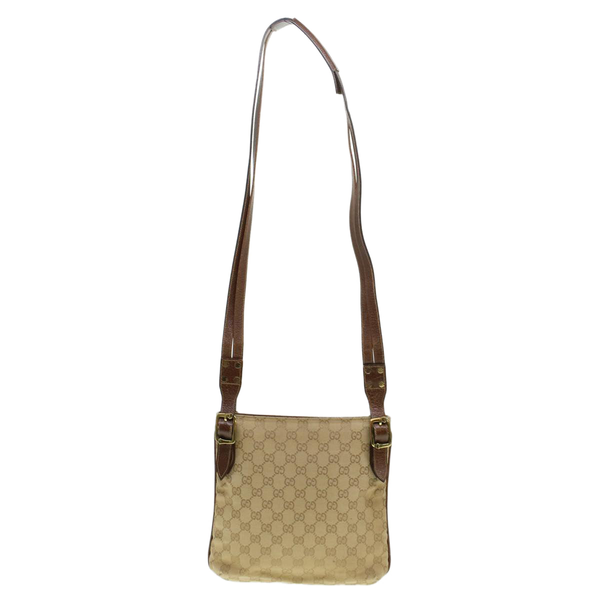 GUCCI GG Canvas Shoulder Bag Leather Beige 115514 Auth yk7361