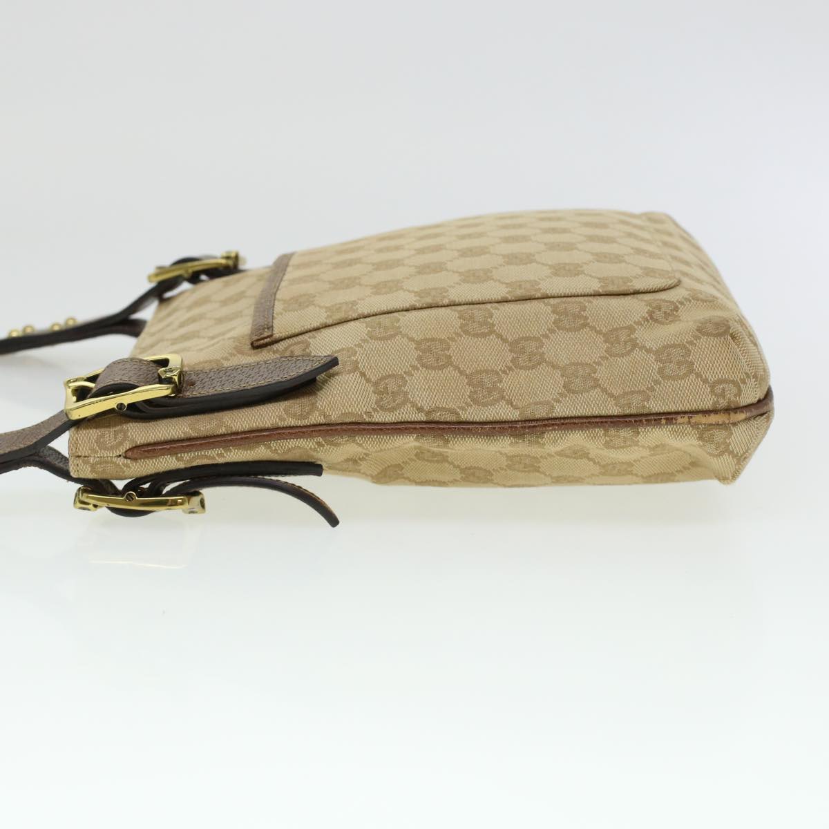 GUCCI GG Canvas Shoulder Bag Leather Beige 115514 Auth yk7361