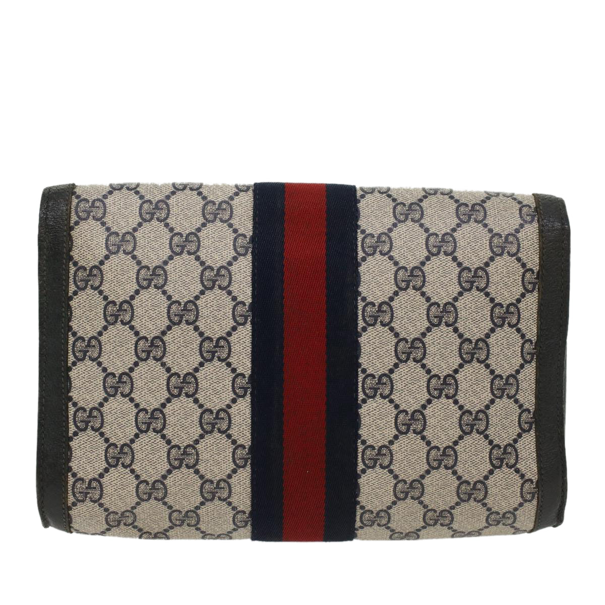 GUCCI GG Canvas Sherry Line Clutch Bag Gray Red Navy 89.01.006 Auth yk7558B