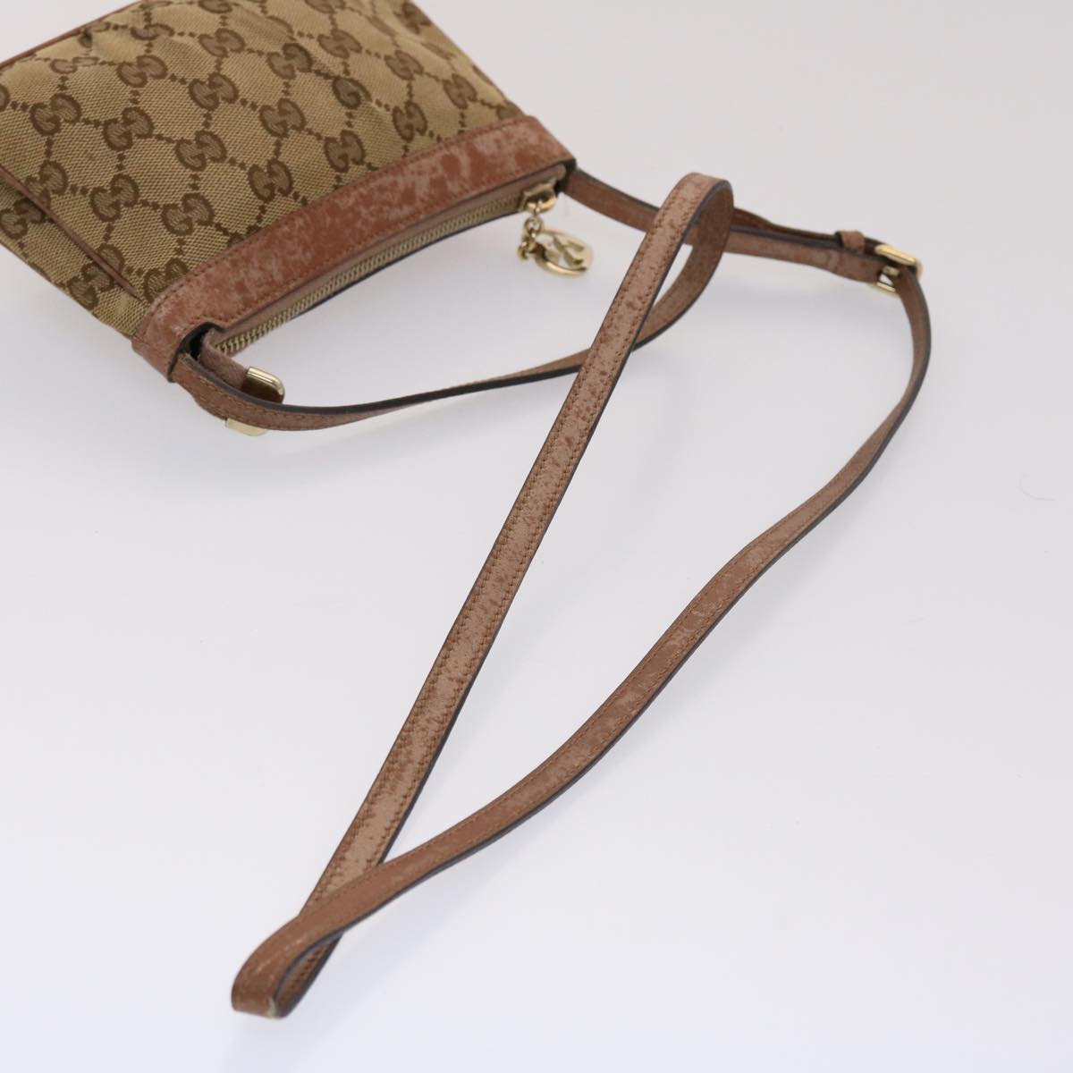 GUCCI GG Canvas Shoulder Bag Leather Beige 256899 Auth yk7570B