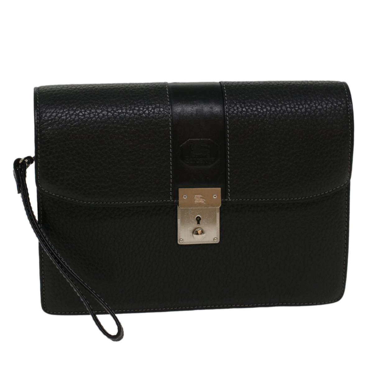 Burberrys Clutch Bag Leather Black Auth yk7752