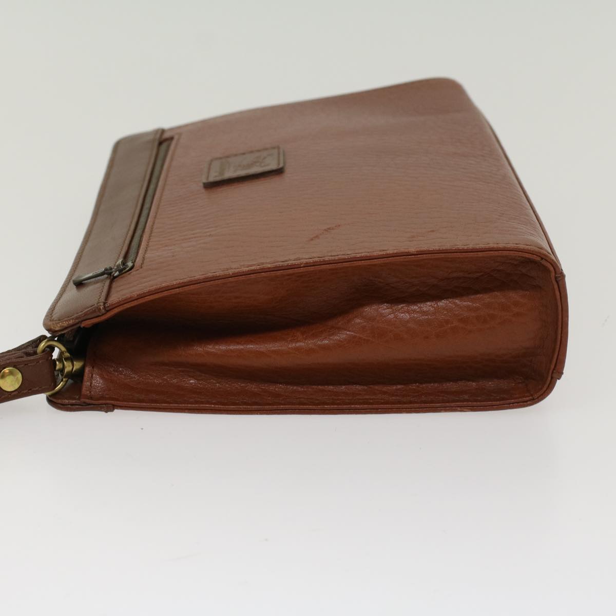 Burberrys Clutch Bag Leather Brown Auth yk7778