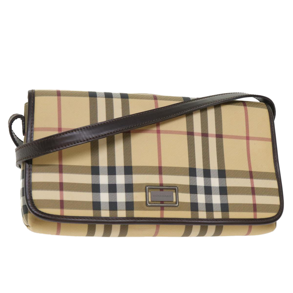 BURBERRY Nova Check Shoulder Bag PVC Leather Beige Auth yk7830B