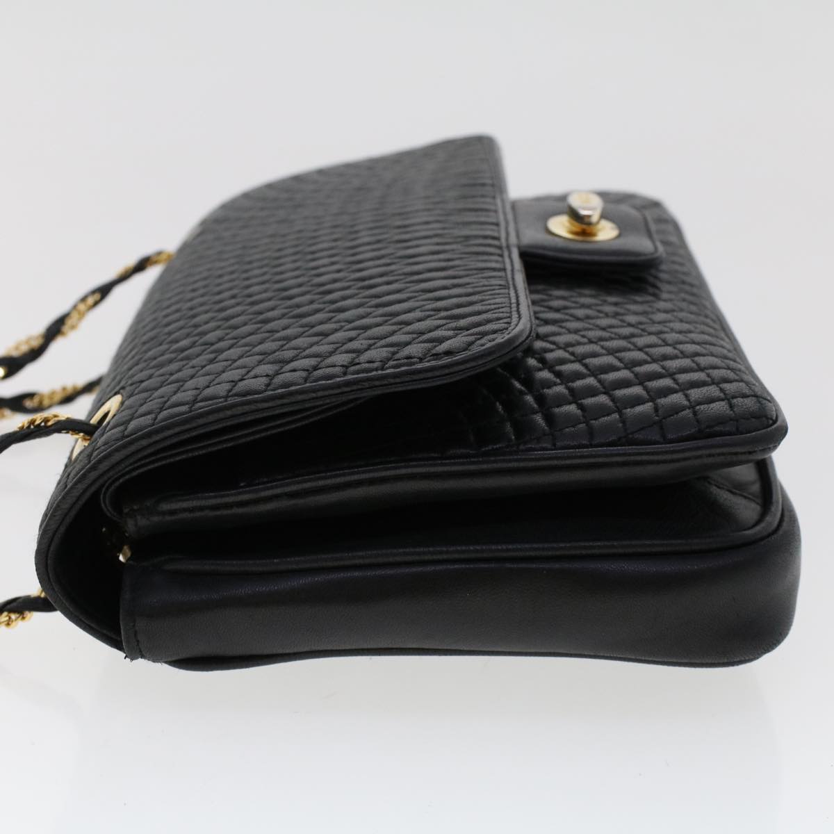 BALLY Quilted Chain Shoulder Bag Leather Black Auth yk7842B