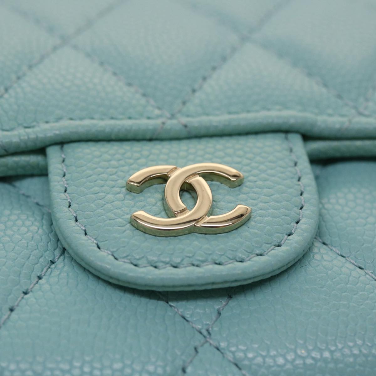 CHANEL Matelasse Wallet Caviar Skin Light Blue CC Auth yk7853