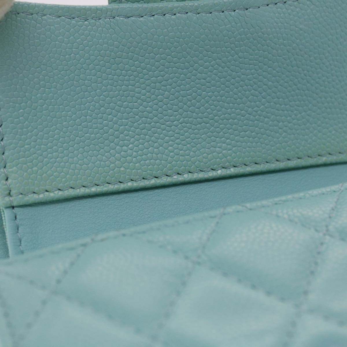 CHANEL Matelasse Wallet Caviar Skin Light Blue CC Auth yk7853