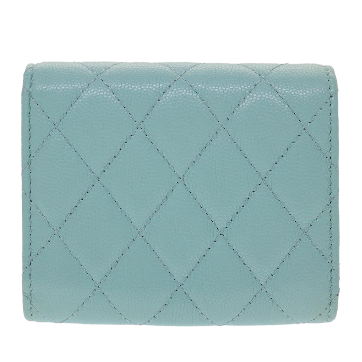 CHANEL Matelasse Wallet Caviar Skin Light Blue CC Auth yk7853