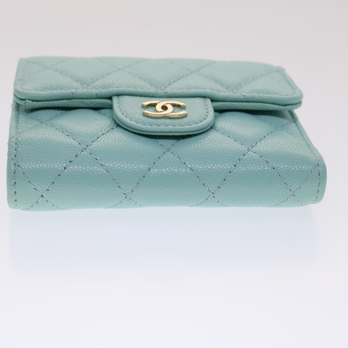 CHANEL Matelasse Wallet Caviar Skin Light Blue CC Auth yk7853