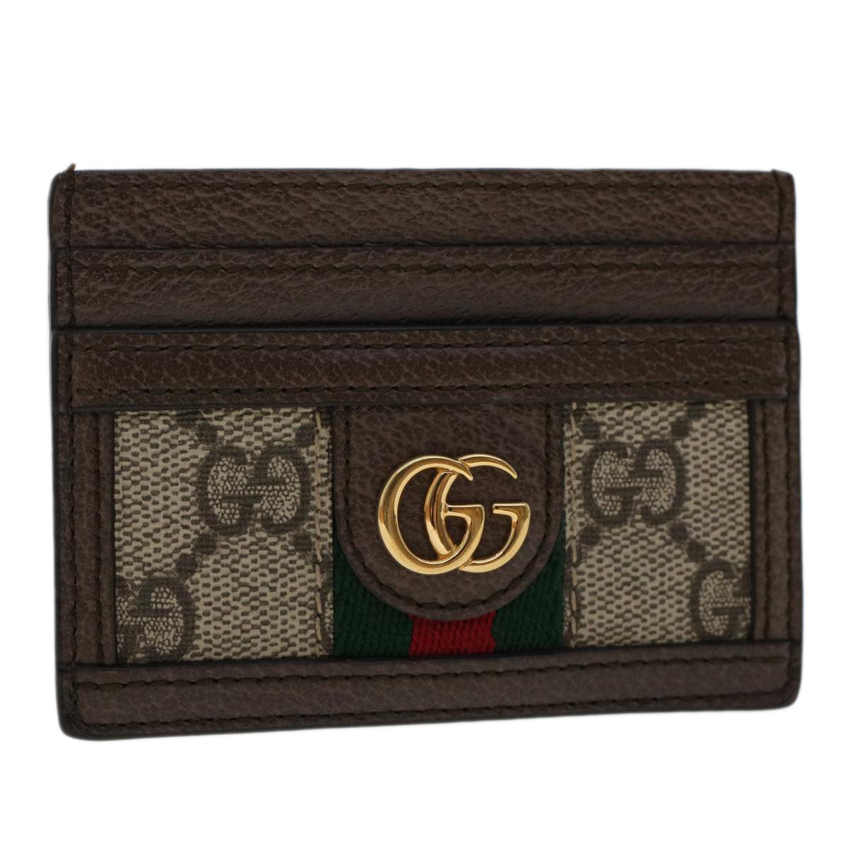 GUCCI GG Marmont Web Sherry Line Ofidia Card Case PVC Leather Beige Auth yk7870