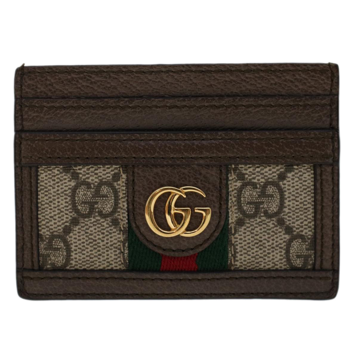 GUCCI GG Marmont Web Sherry Line Ofidia Card Case PVC Leather Beige Auth yk7870