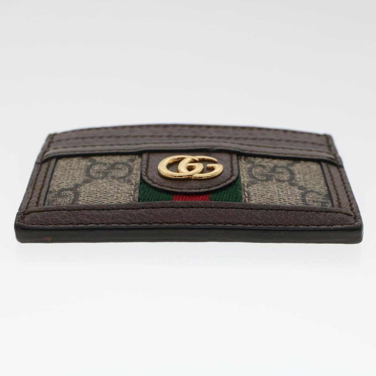 GUCCI GG Marmont Web Sherry Line Ofidia Card Case PVC Leather Beige Auth yk7870