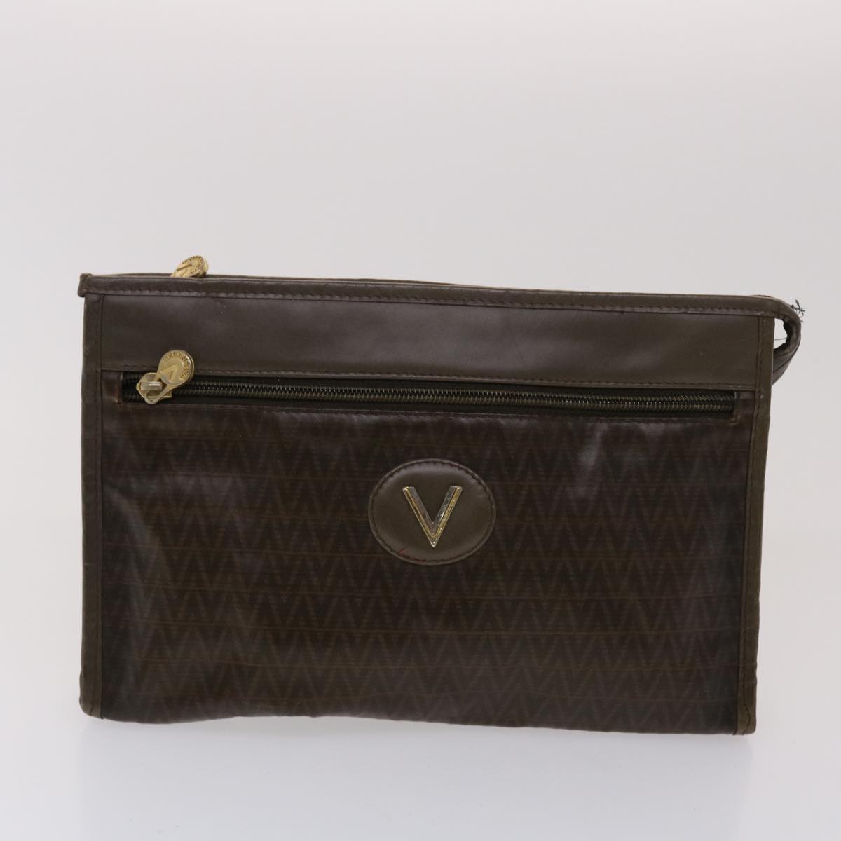 VALENTINO Clutch Bag Leather 2Set Brown Auth yk7890B