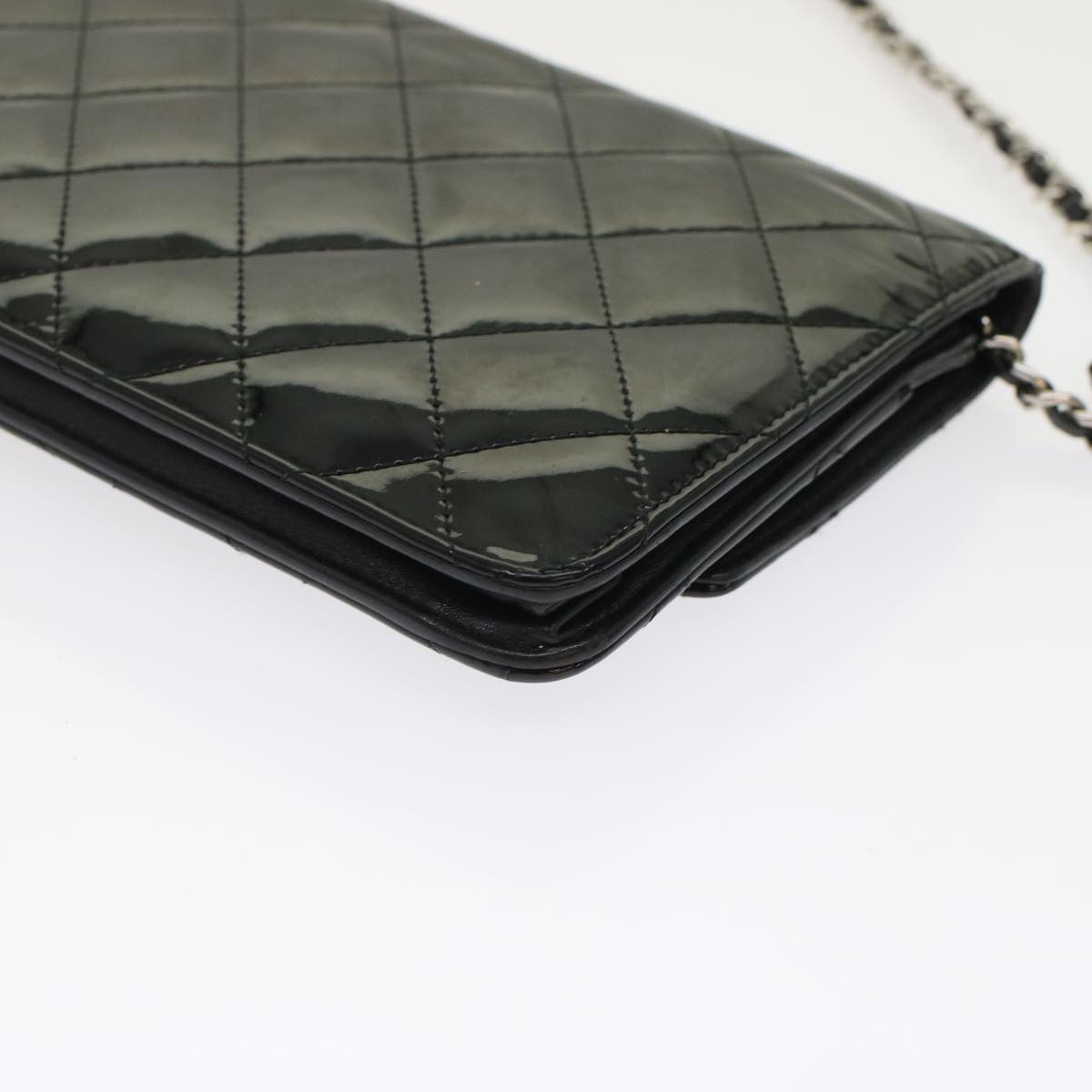 CHANEL Matelasse Brilliant Chain Wallet Patent Leather Black CC Auth yk7921