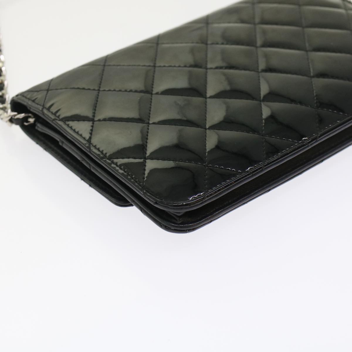 CHANEL Matelasse Brilliant Chain Wallet Patent Leather Black CC Auth yk7921