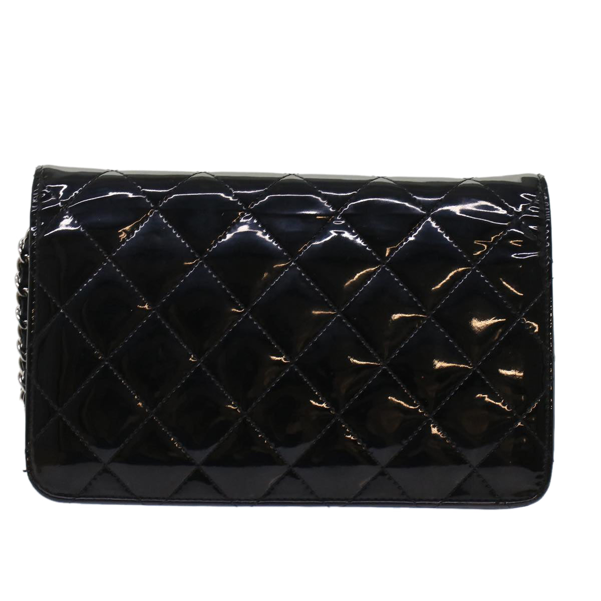 CHANEL Matelasse Brilliant Chain Wallet Patent Leather Black CC Auth yk7921