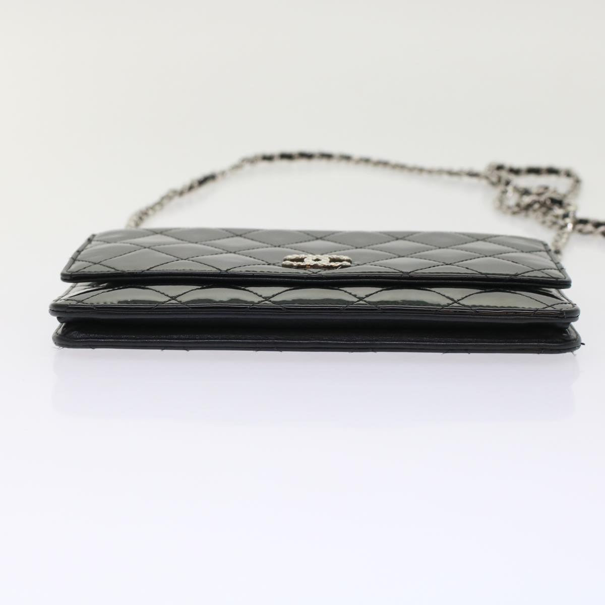 CHANEL Matelasse Brilliant Chain Wallet Patent Leather Black CC Auth yk7921