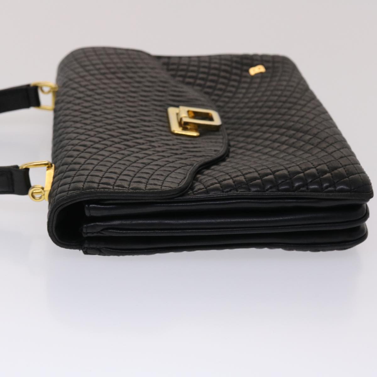 BALLY Quilted Hand Bag Leather Black Auth yk7922