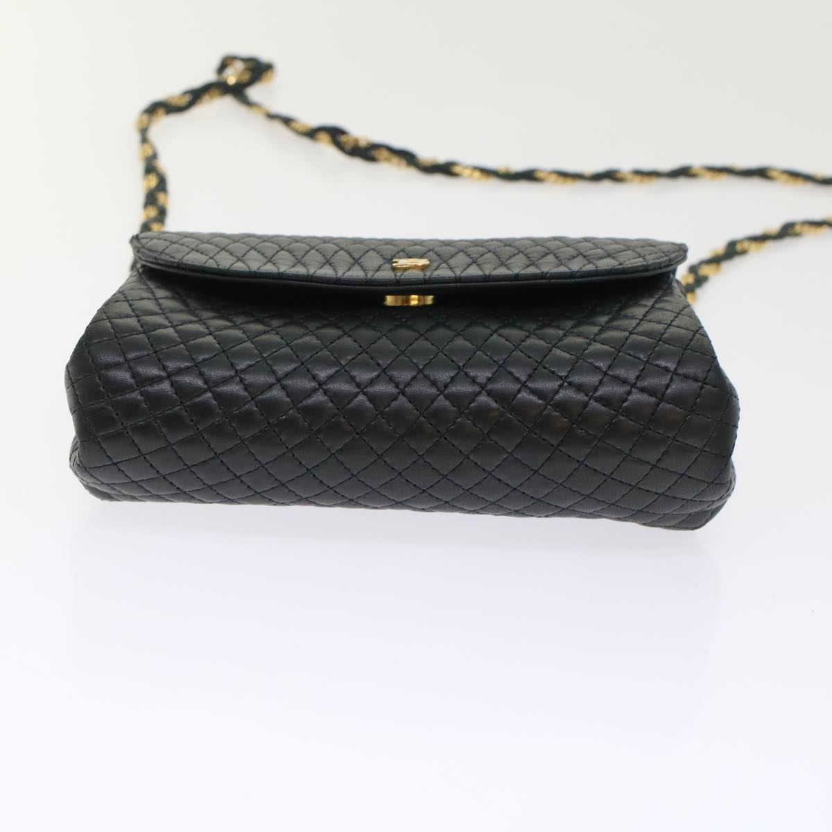 BALLY Quilted Chain Shoulder Bag Leather Navy Auth yk7929B