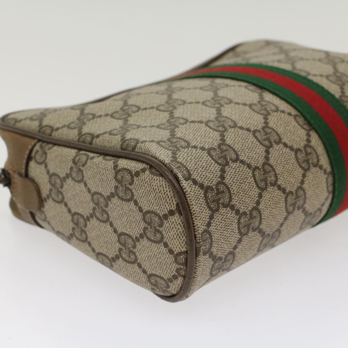 GUCCI GG Canvas Web Sherry Line Clutch Bag Beige Red Green 39.01.012 Auth yk7950