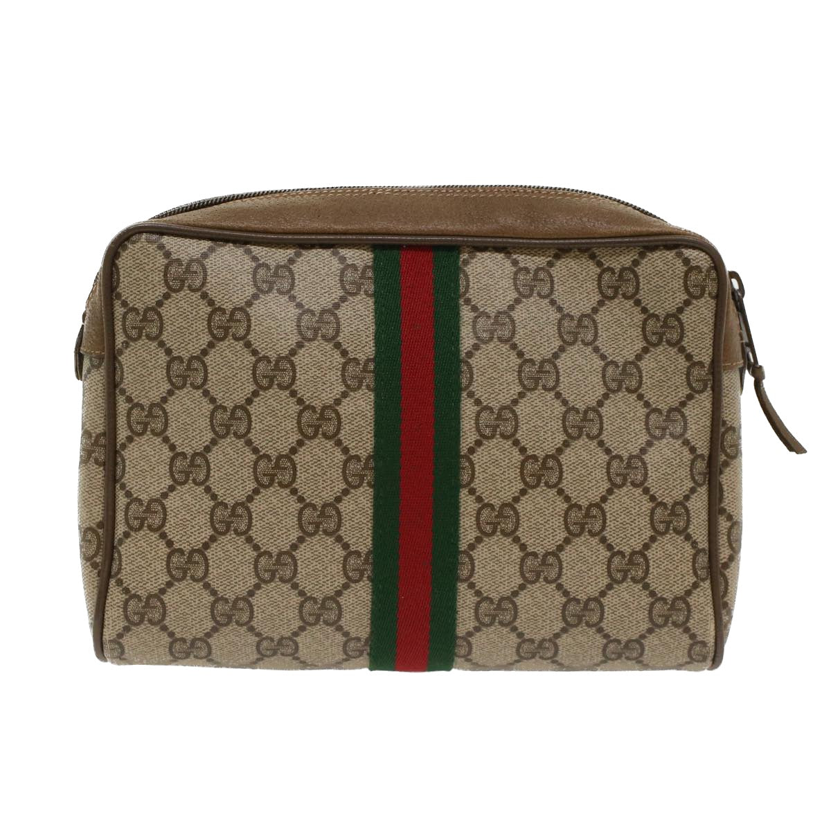 GUCCI GG Canvas Web Sherry Line Clutch Bag Beige Red Green 39.01.012 Auth yk7950