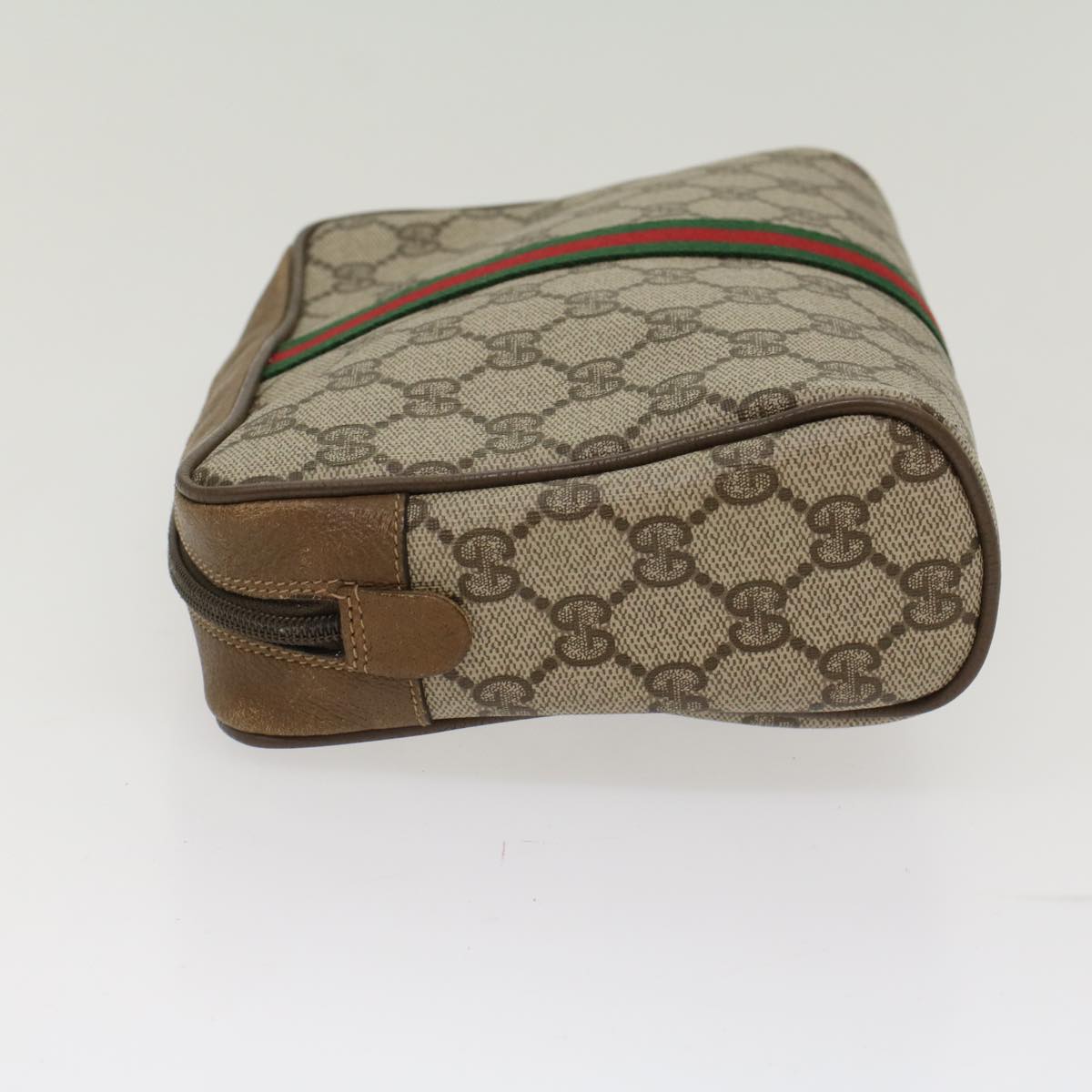 GUCCI GG Canvas Web Sherry Line Clutch Bag Beige Red Green 39.01.012 Auth yk7950