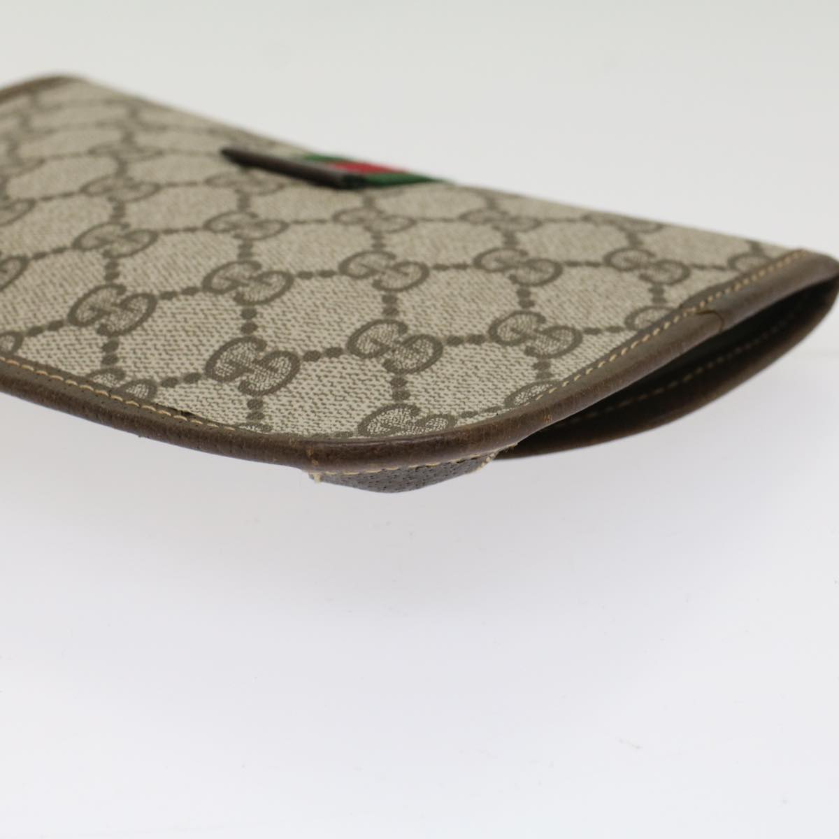 GUCCI GG Canvas Web Sherry Line Pouch PVC Leather Beige Red Green Auth yk7986