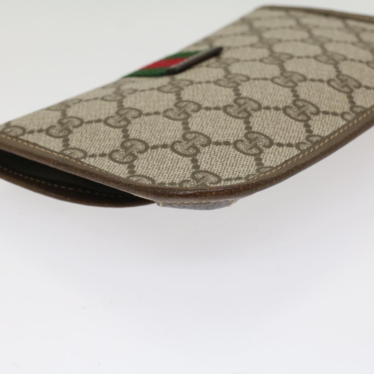 GUCCI GG Canvas Web Sherry Line Pouch PVC Leather Beige Red Green Auth yk7986