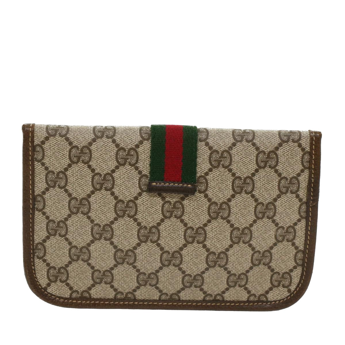 GUCCI GG Canvas Web Sherry Line Pouch PVC Leather Beige Red Green Auth yk7986