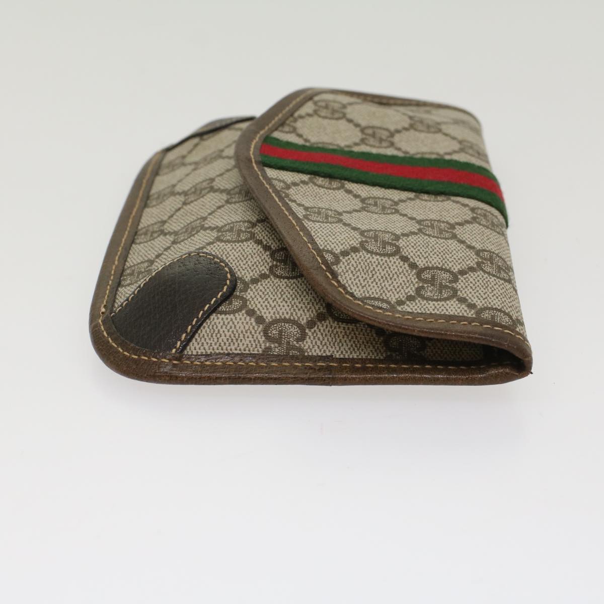 GUCCI GG Canvas Web Sherry Line Pouch PVC Leather Beige Red Green Auth yk7986