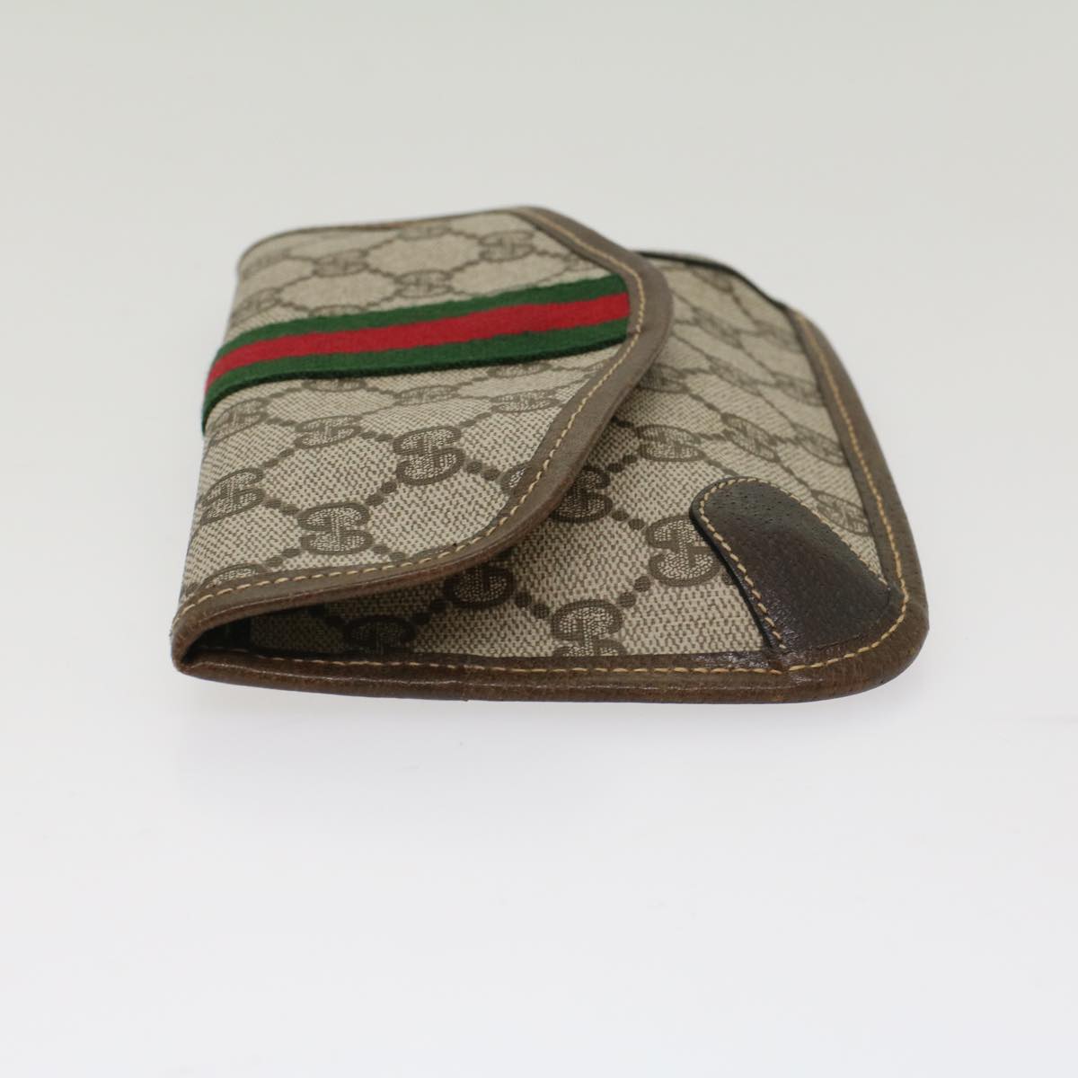 GUCCI GG Canvas Web Sherry Line Pouch PVC Leather Beige Red Green Auth yk7986