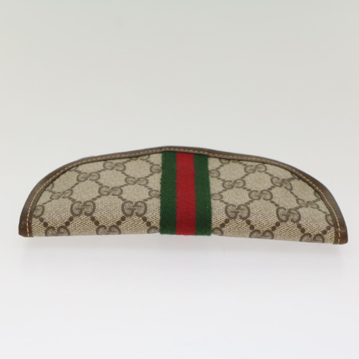 GUCCI GG Canvas Web Sherry Line Pouch PVC Leather Beige Red Green Auth yk7986