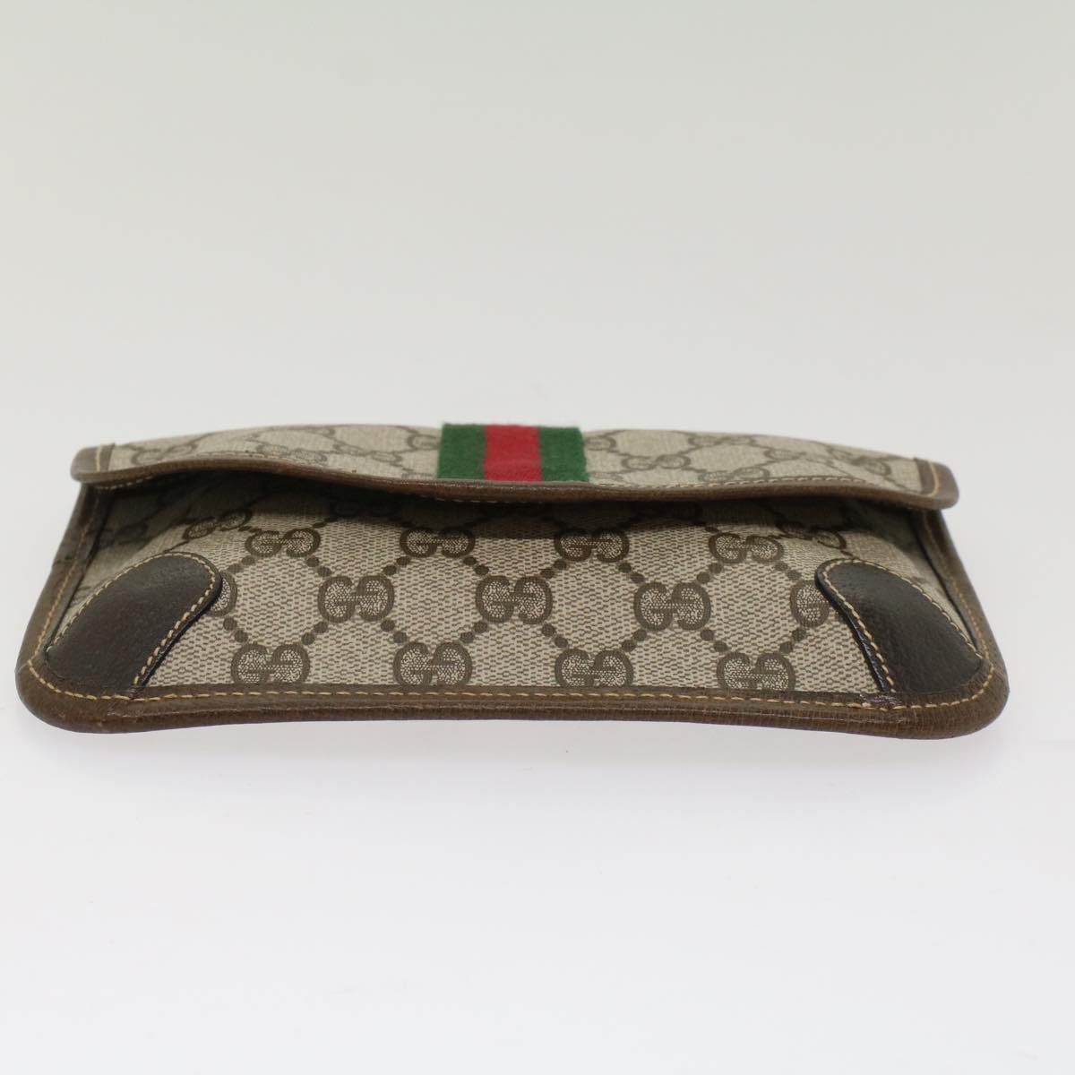 GUCCI GG Canvas Web Sherry Line Pouch PVC Leather Beige Red Green Auth yk7986