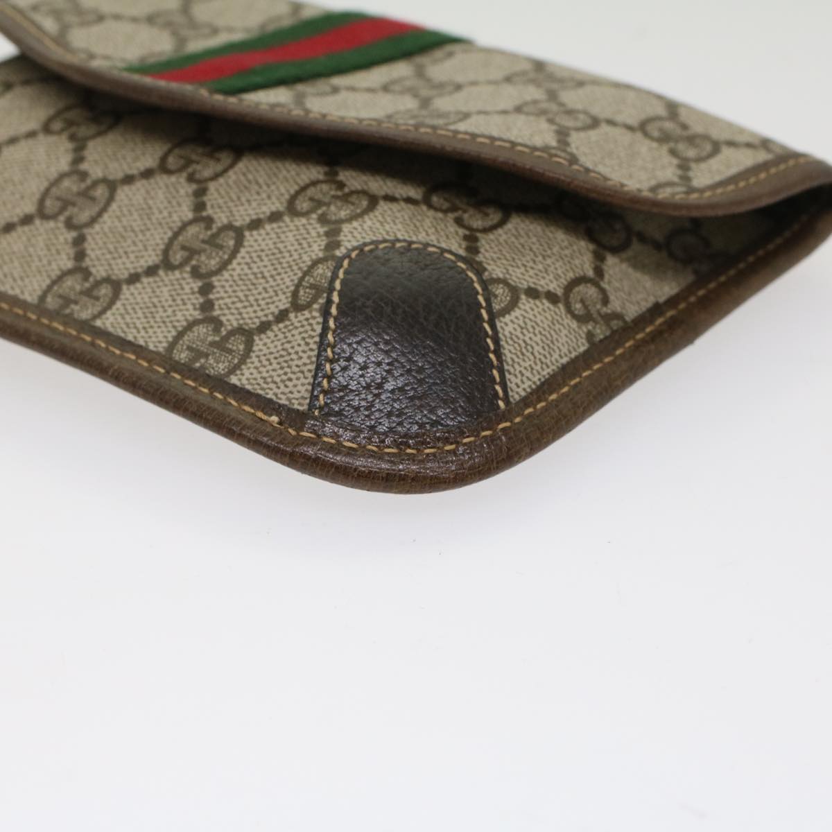 GUCCI GG Canvas Web Sherry Line Pouch PVC Leather Beige Red Green Auth yk7986