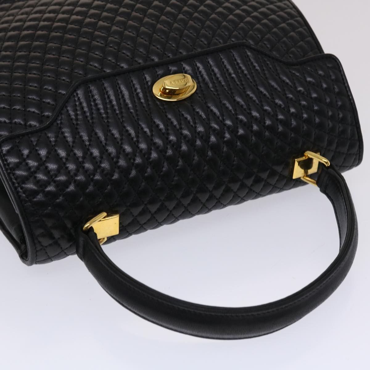 BALLY Quilted Hand Bag Leather 2way Black Auth yk8012B