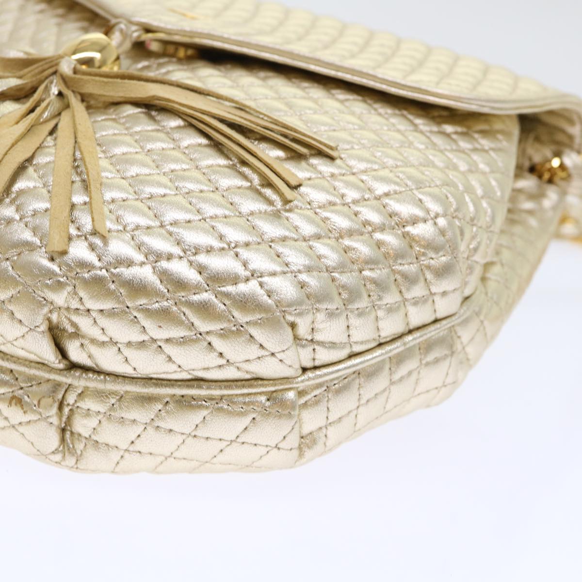 BALLY Quilted Chain Shoulder Bag Leather Gold Tone Auth yk8178