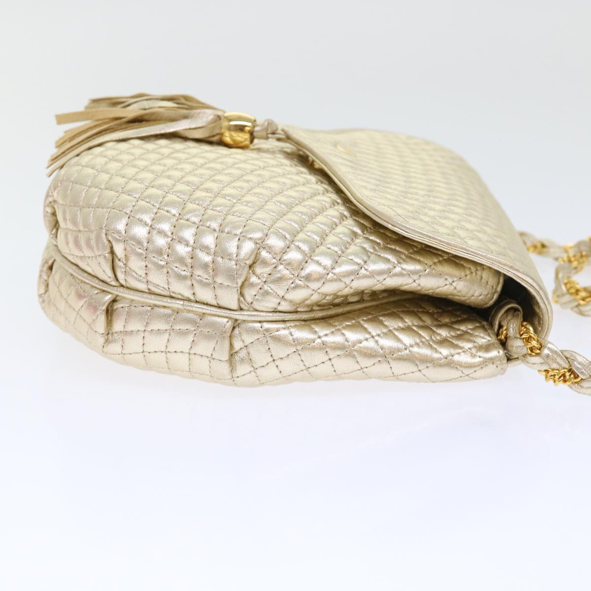 BALLY Quilted Chain Shoulder Bag Leather Gold Tone Auth yk8178