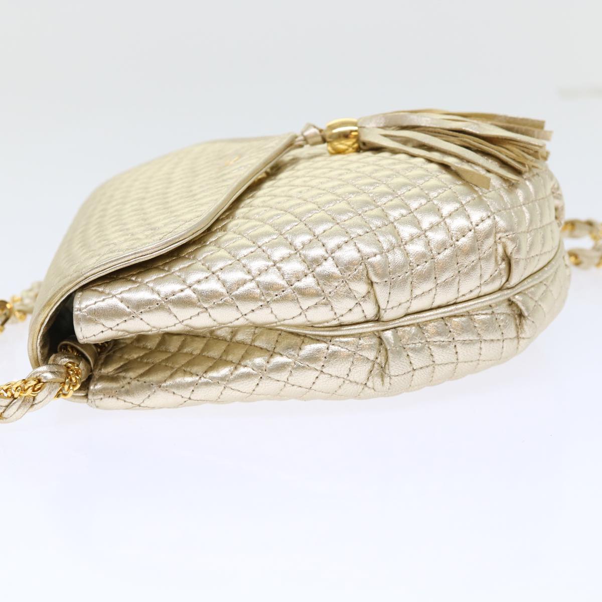 BALLY Quilted Chain Shoulder Bag Leather Gold Tone Auth yk8178