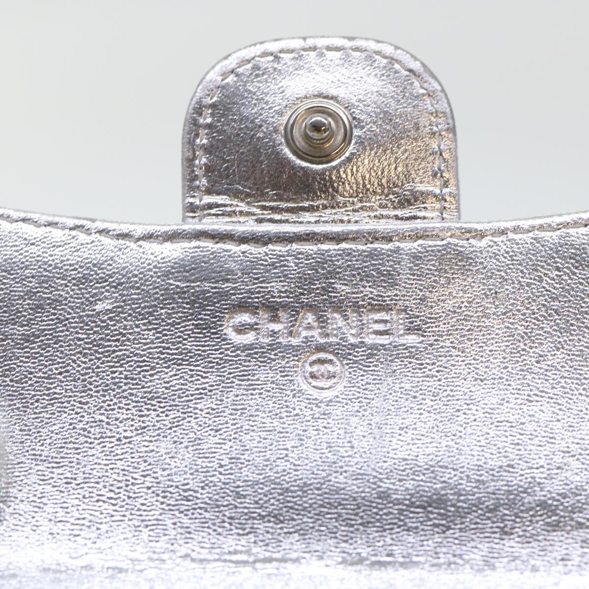 CHANEL Matelasse Gradation Wallet Lamb Skin Silver CC Auth yk8212