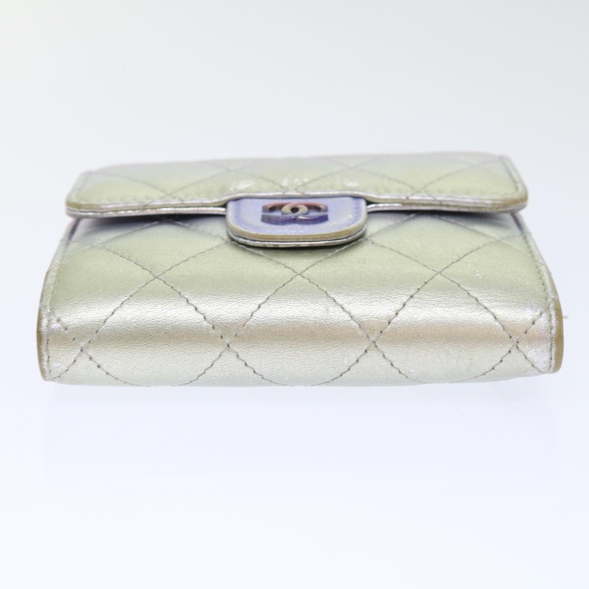 CHANEL Matelasse Gradation Wallet Lamb Skin Silver CC Auth yk8212