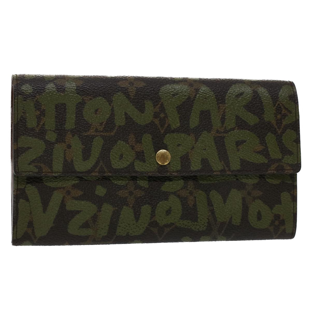 LOUIS VUITTON Graffiti Porte Monnaie Credit Long Wallet Khaki M92188 Auth yk8240