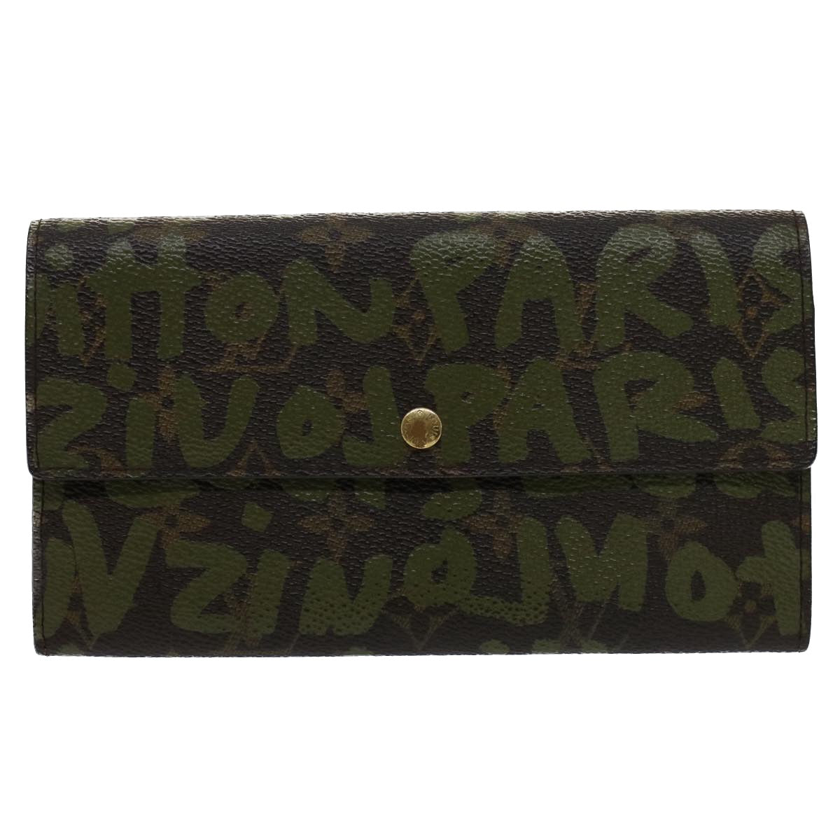 LOUIS VUITTON Graffiti Porte Monnaie Credit Long Wallet Khaki M92188 Auth yk8240