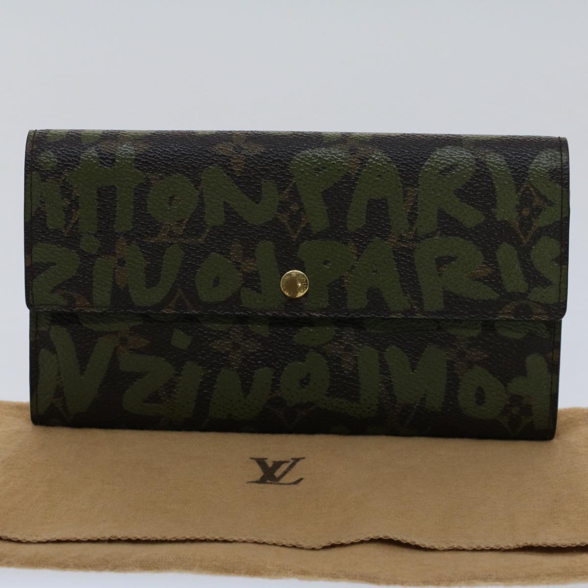 LOUIS VUITTON Graffiti Porte Monnaie Credit Long Wallet Khaki M92188 Auth yk8240