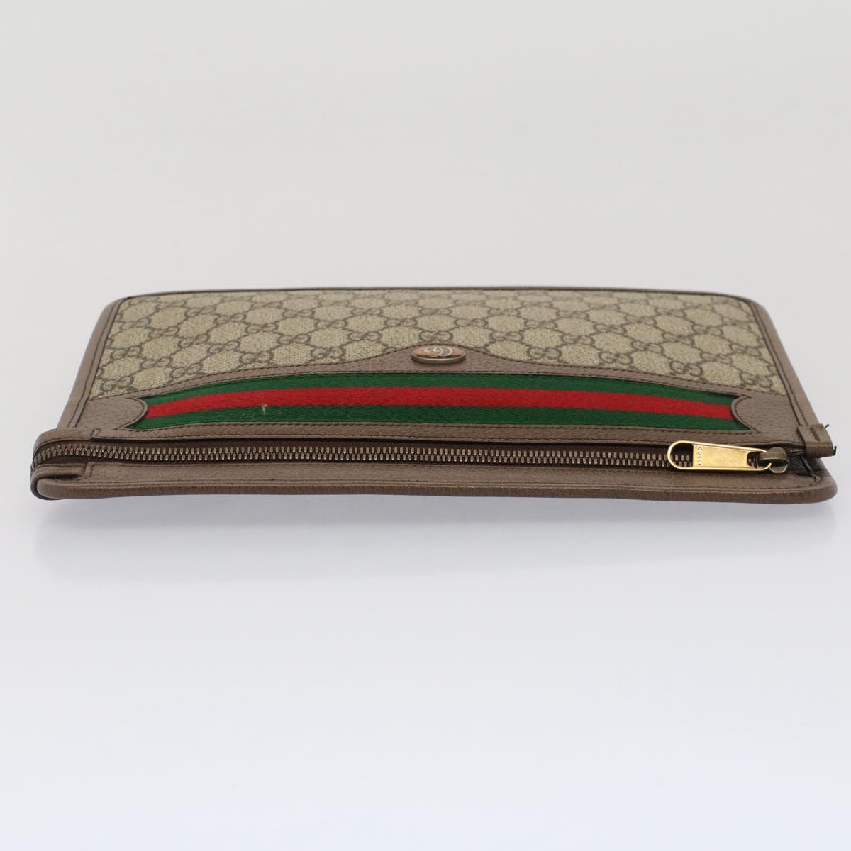 GUCCI GG Canvas Web Sherry Line Clutch Bag Beige Red Green 597619 Auth yk8242