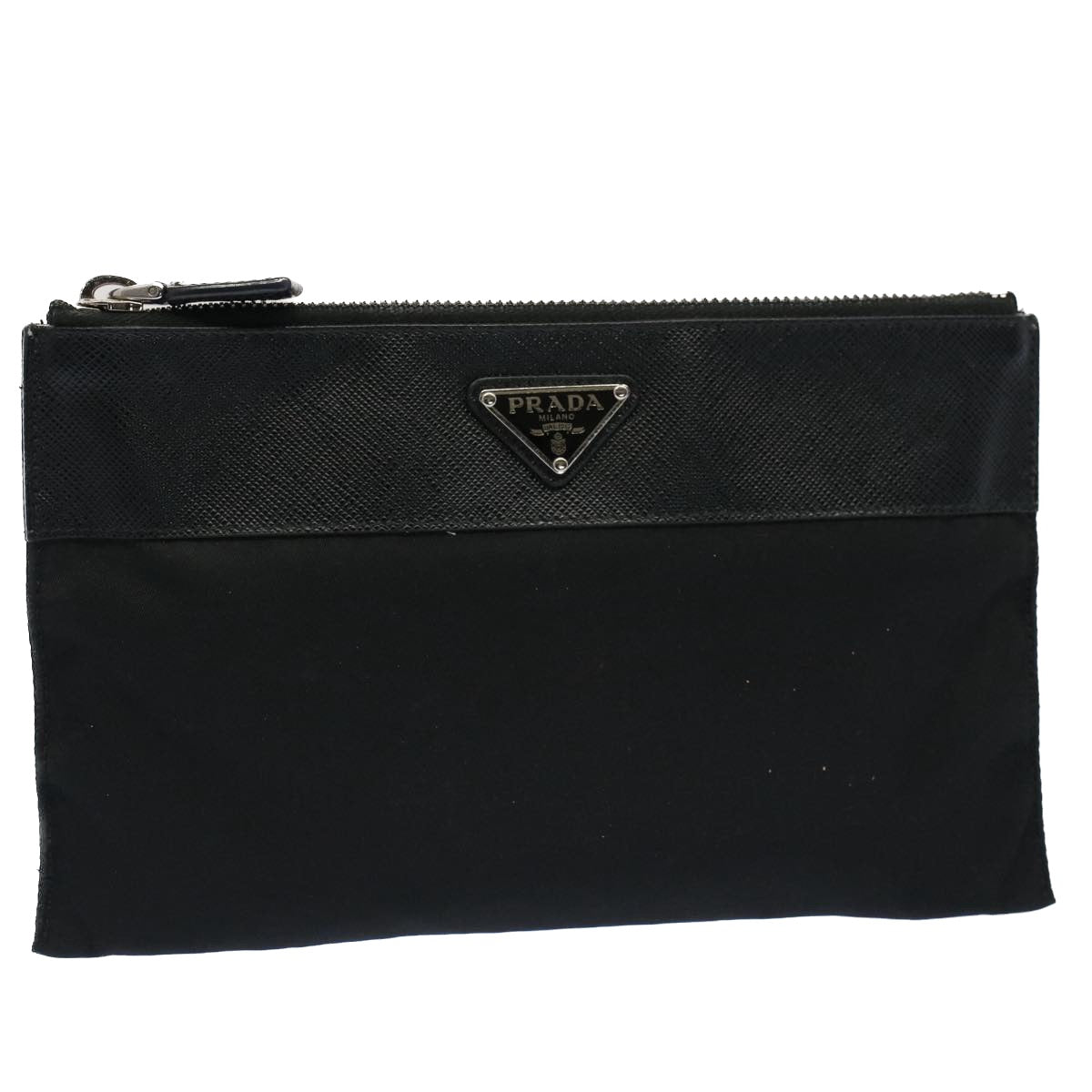 PRADA Pouch Nylon Leather Black Auth yk8278