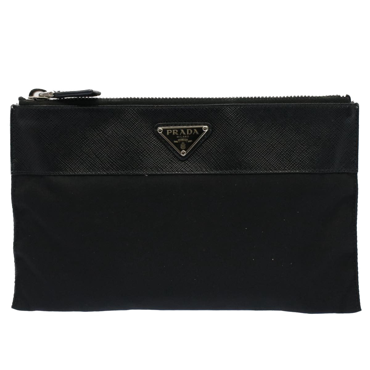 PRADA Pouch Nylon Leather Black Auth yk8278