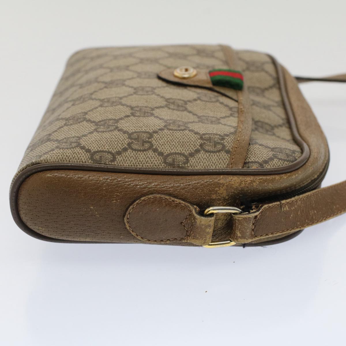 GUCCI GG Canvas Web Sherry Line Shoulder Bag Beige Red 116.02.089 Auth yk8283