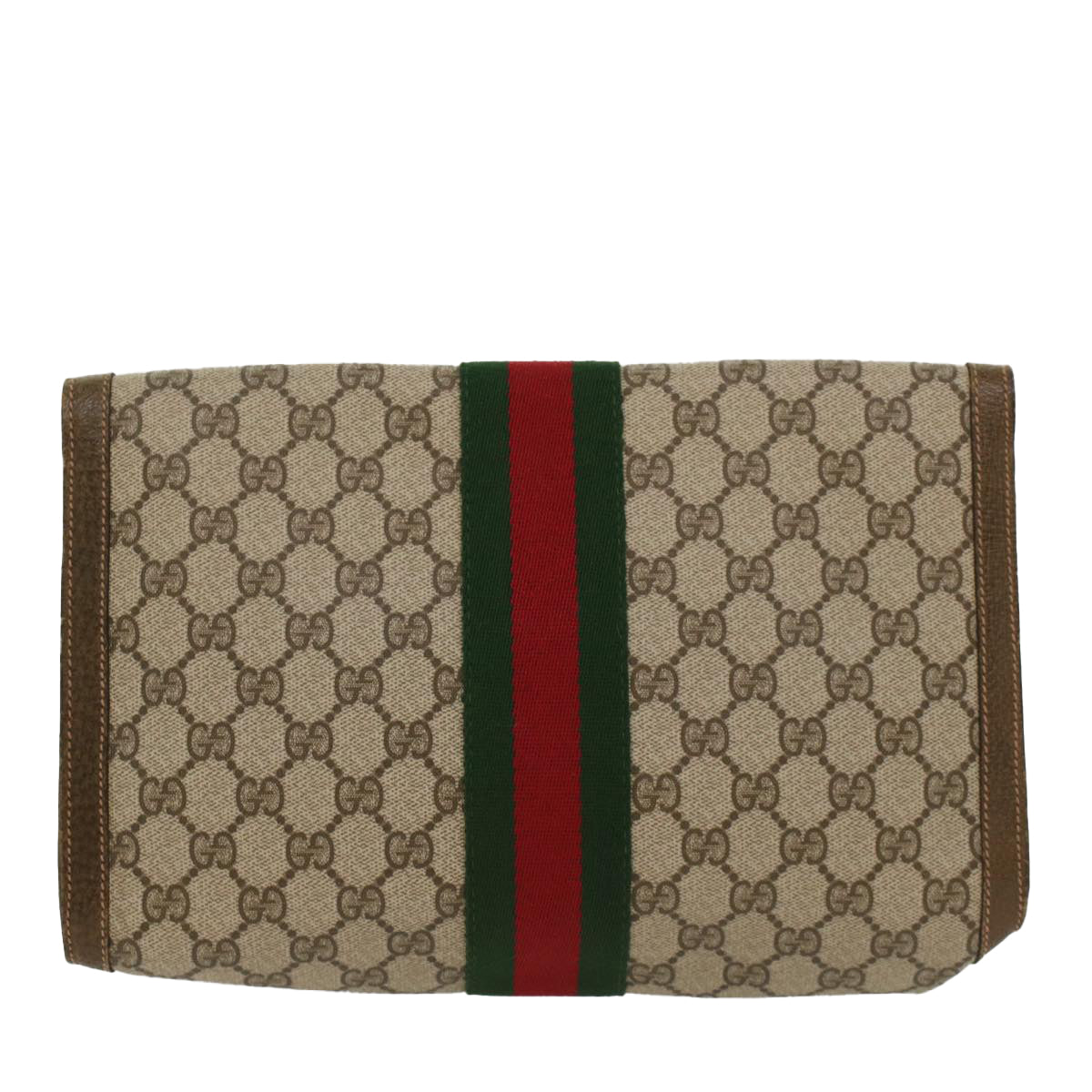 GUCCI GG Canvas Web Sherry Line Clutch Bag Beige Red 67.014.3087 Auth yk8319