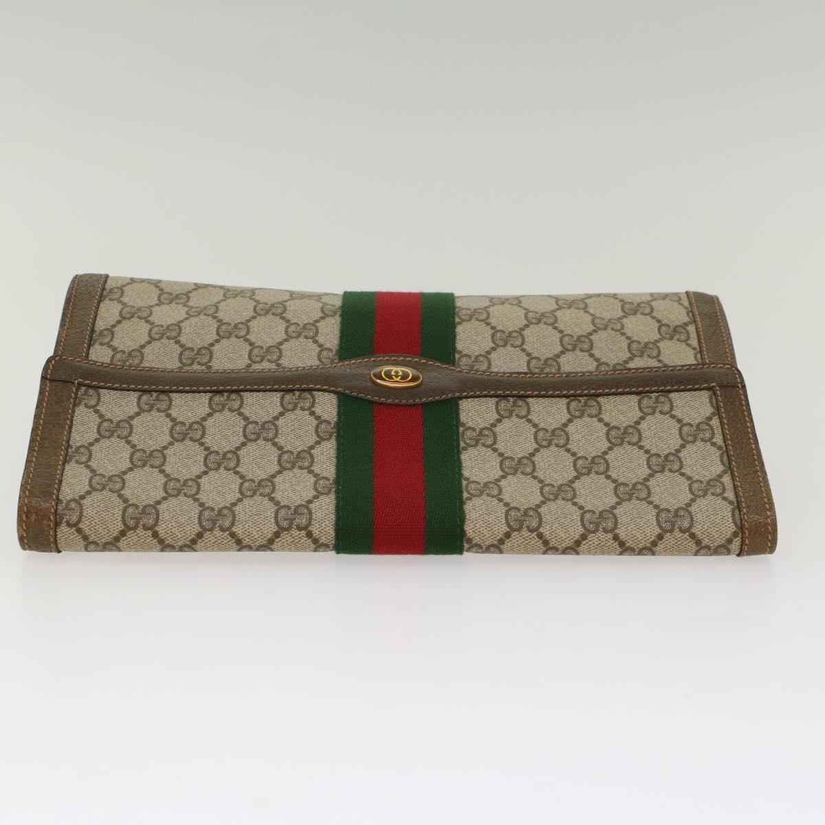 GUCCI GG Canvas Web Sherry Line Clutch Bag Beige Red 67.014.3087 Auth yk8319