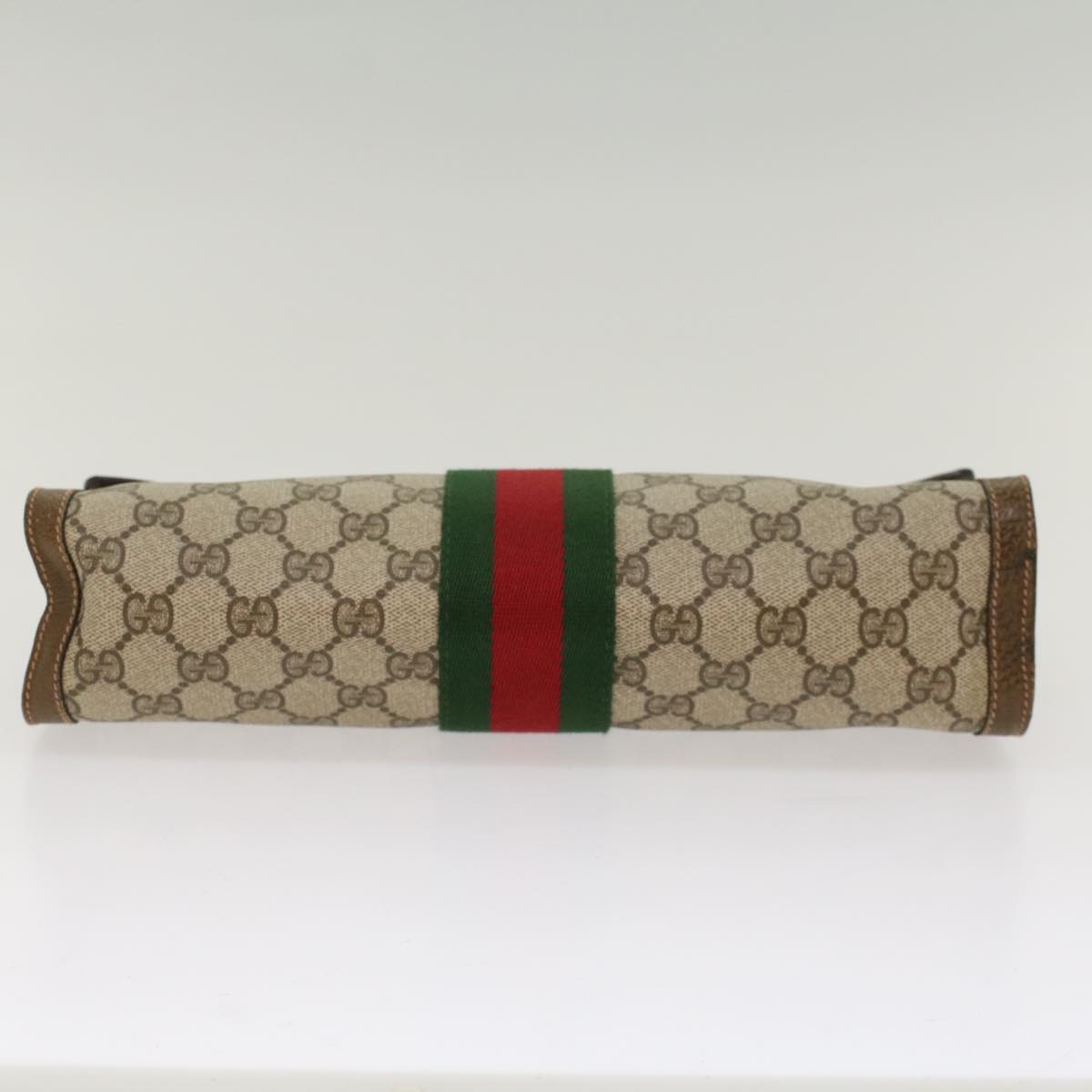 GUCCI GG Canvas Web Sherry Line Clutch Bag Beige Red 67.014.3087 Auth yk8319