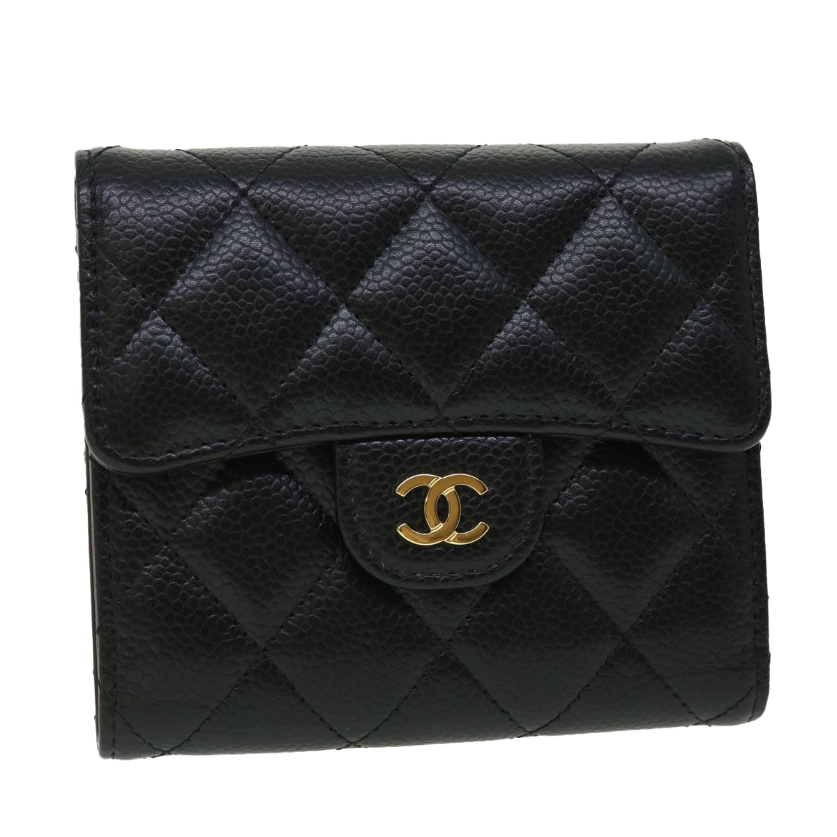 CHANEL Matelasse Classic Small Flap Wallet Caviar Skin Black CC Auth yk8350